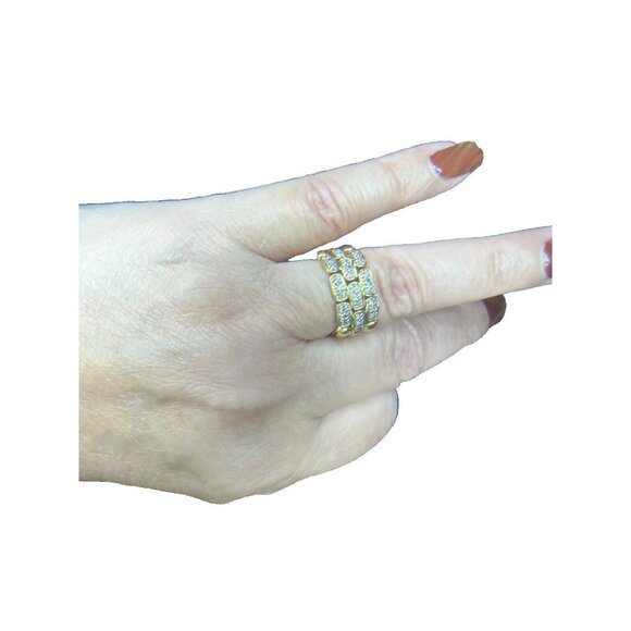 18K Yellow Gold LINK RING with zirconia Diamonds SZ -7 10.69 grams - Picture 5 of 16